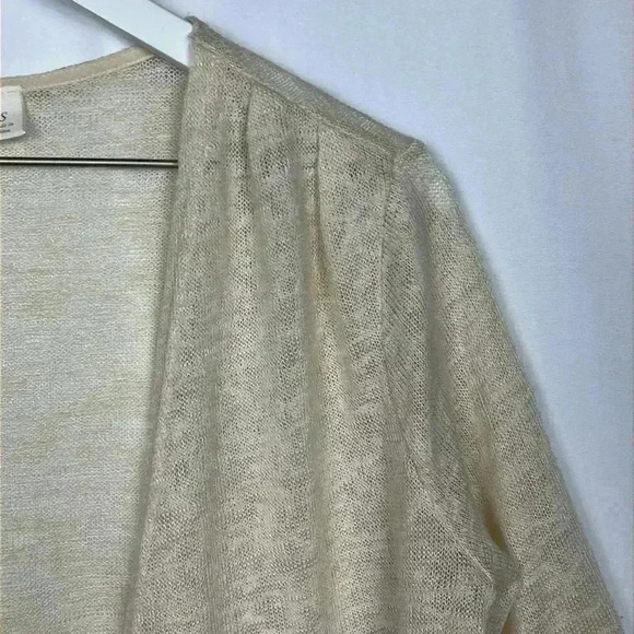 Womens Cardigan Cream S Waterfall Open Front Bell Sleeves 14” Lace Border EUC - Picture 4 of 12